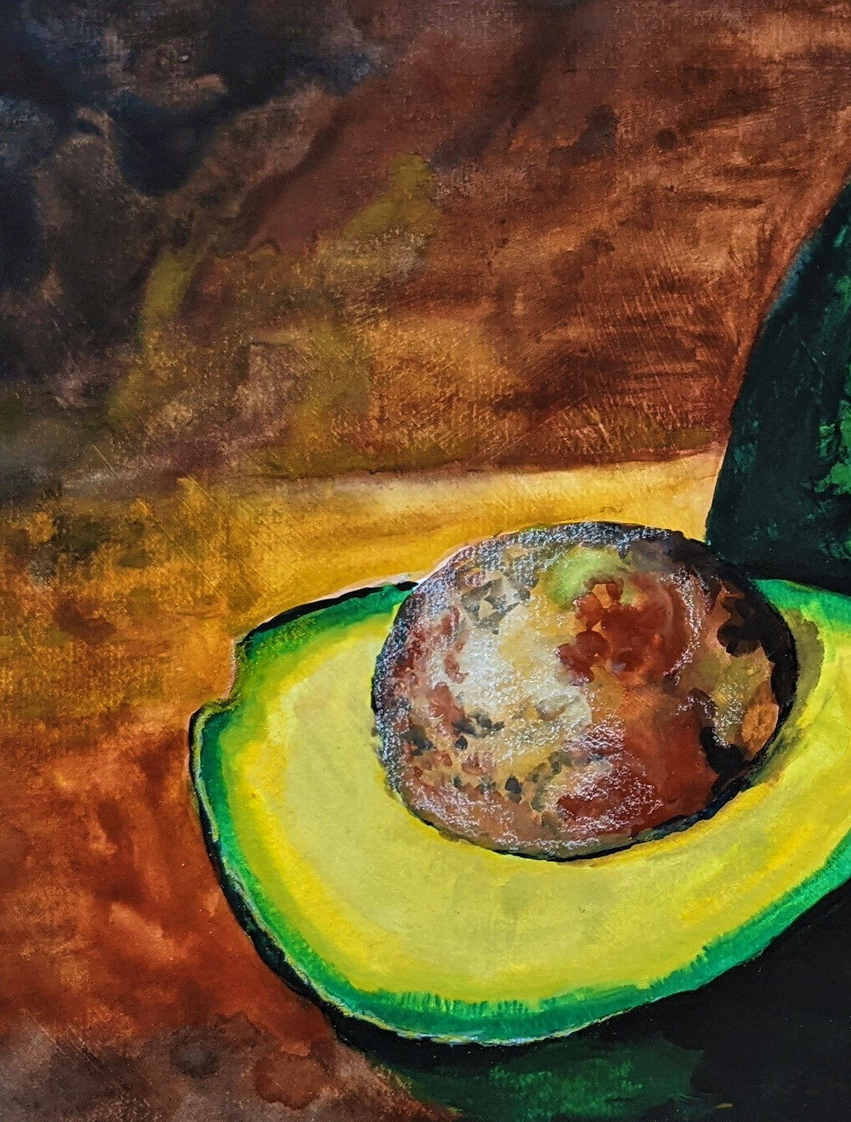 Avocado Ready gouache painting on gessoed paper detail