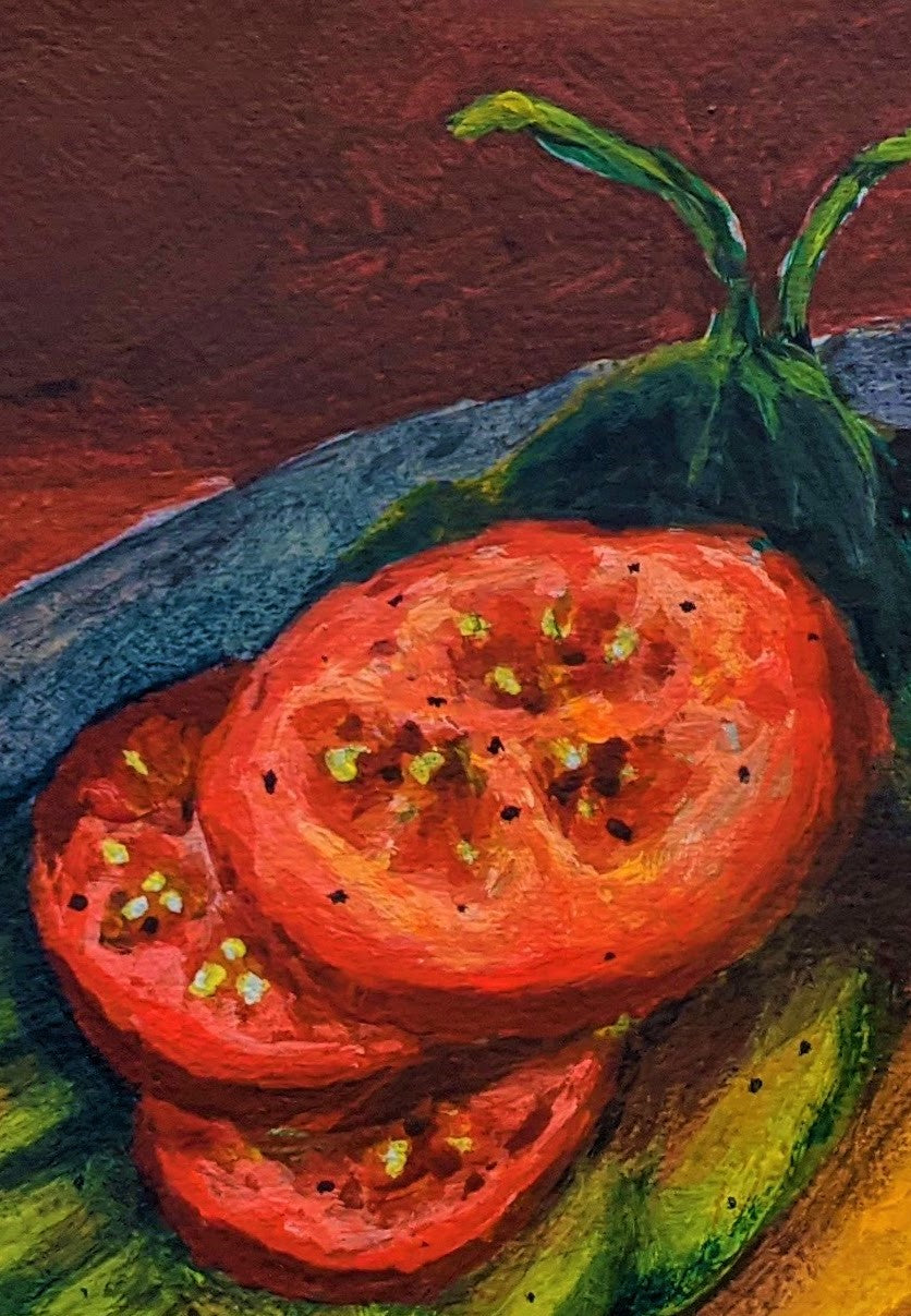 Avocado Toast acrylic painting on paper detail
