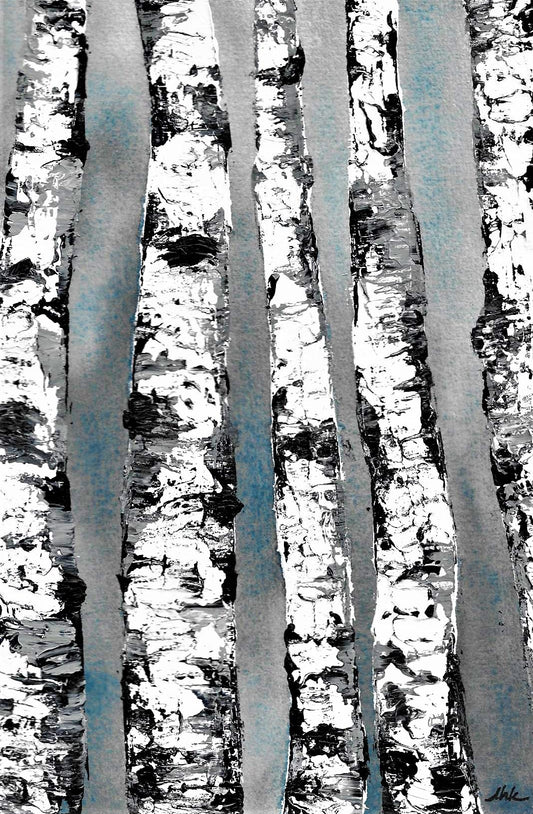 Birches acrylic and watercolor painting