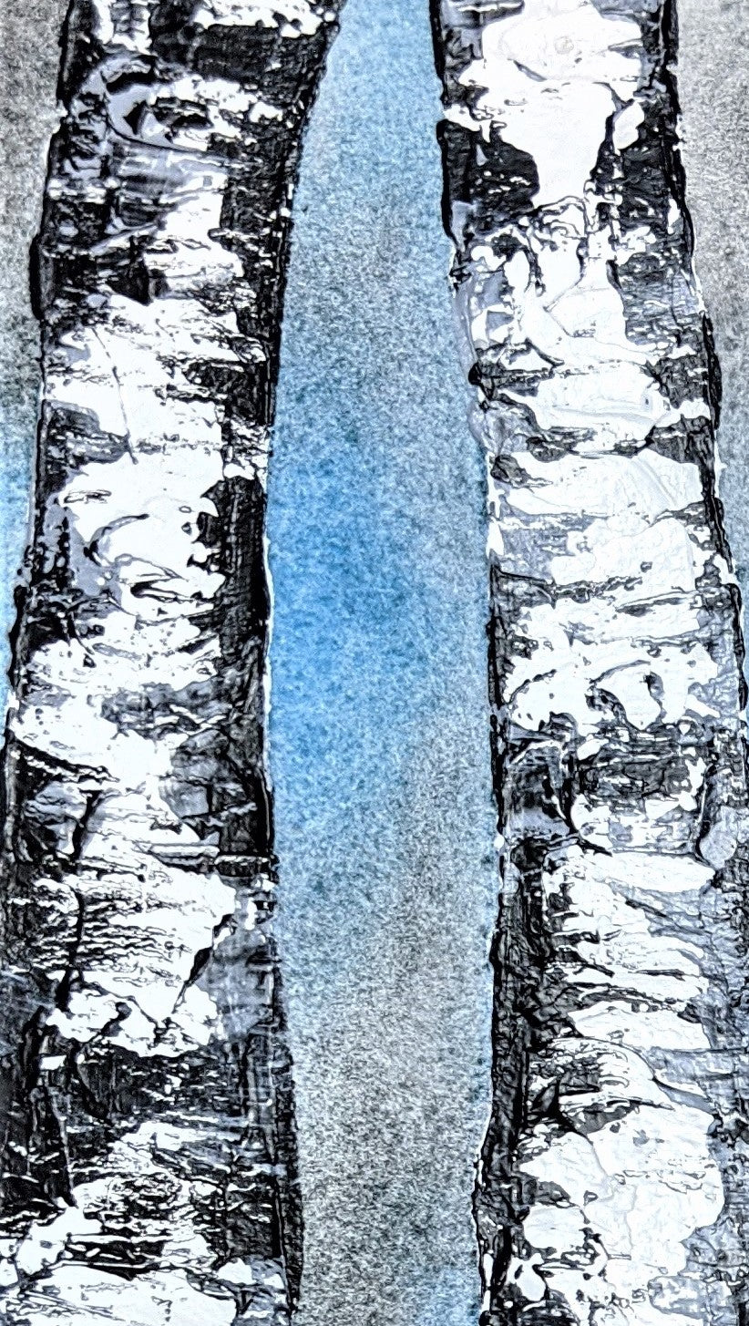 Birches for Tony watercolor and acrylic painting on paper detail