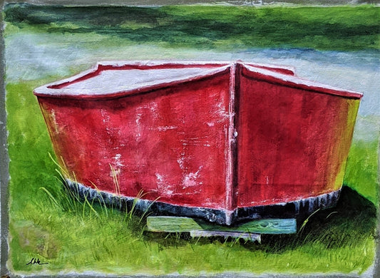 Red boat acrylic painting