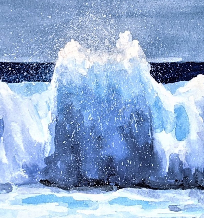 Catch a Wave gouache painting on paper detail