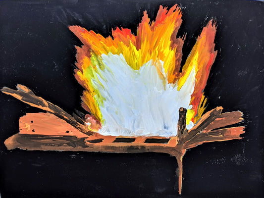 Bonfire gouache painting