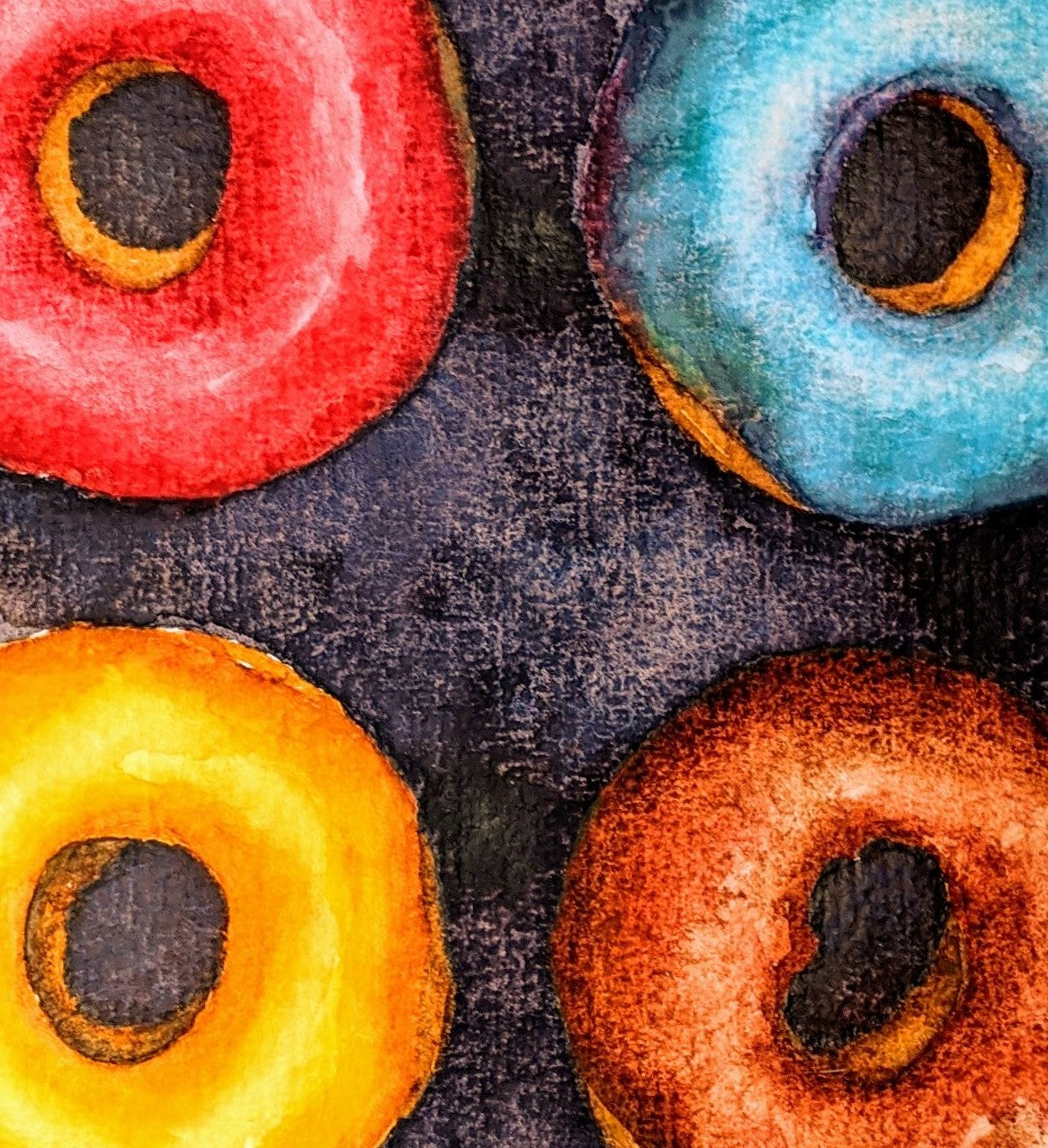 Four Glazed watercolor painting on handmade paper detail