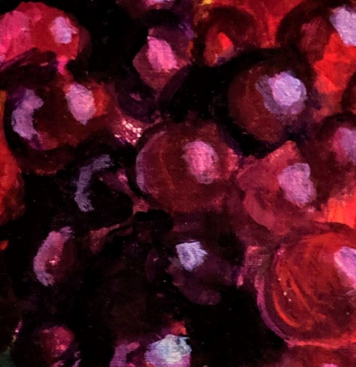 Grapes & leaves acrylic painting detail