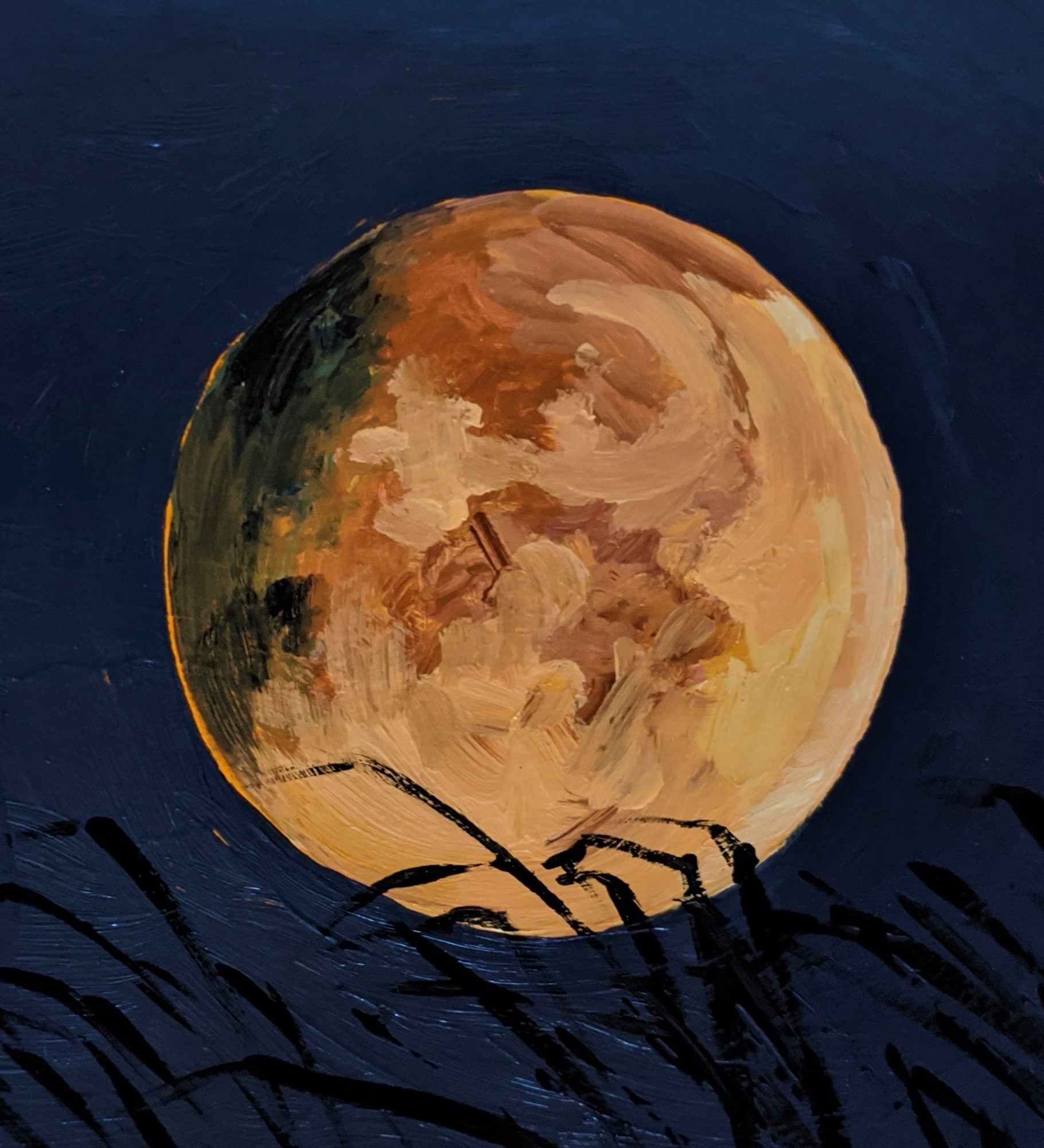 Harvest moon acrylic painting on canvas detail