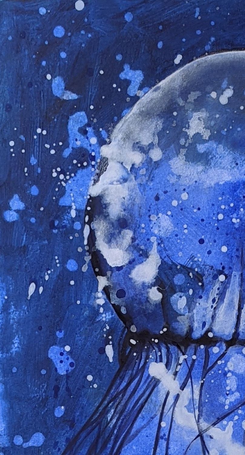 Jellyfish & Bubbles acrylic painting on paper detail