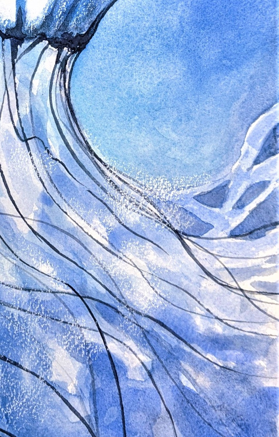 Jellyfish floating watercolor painting detail
