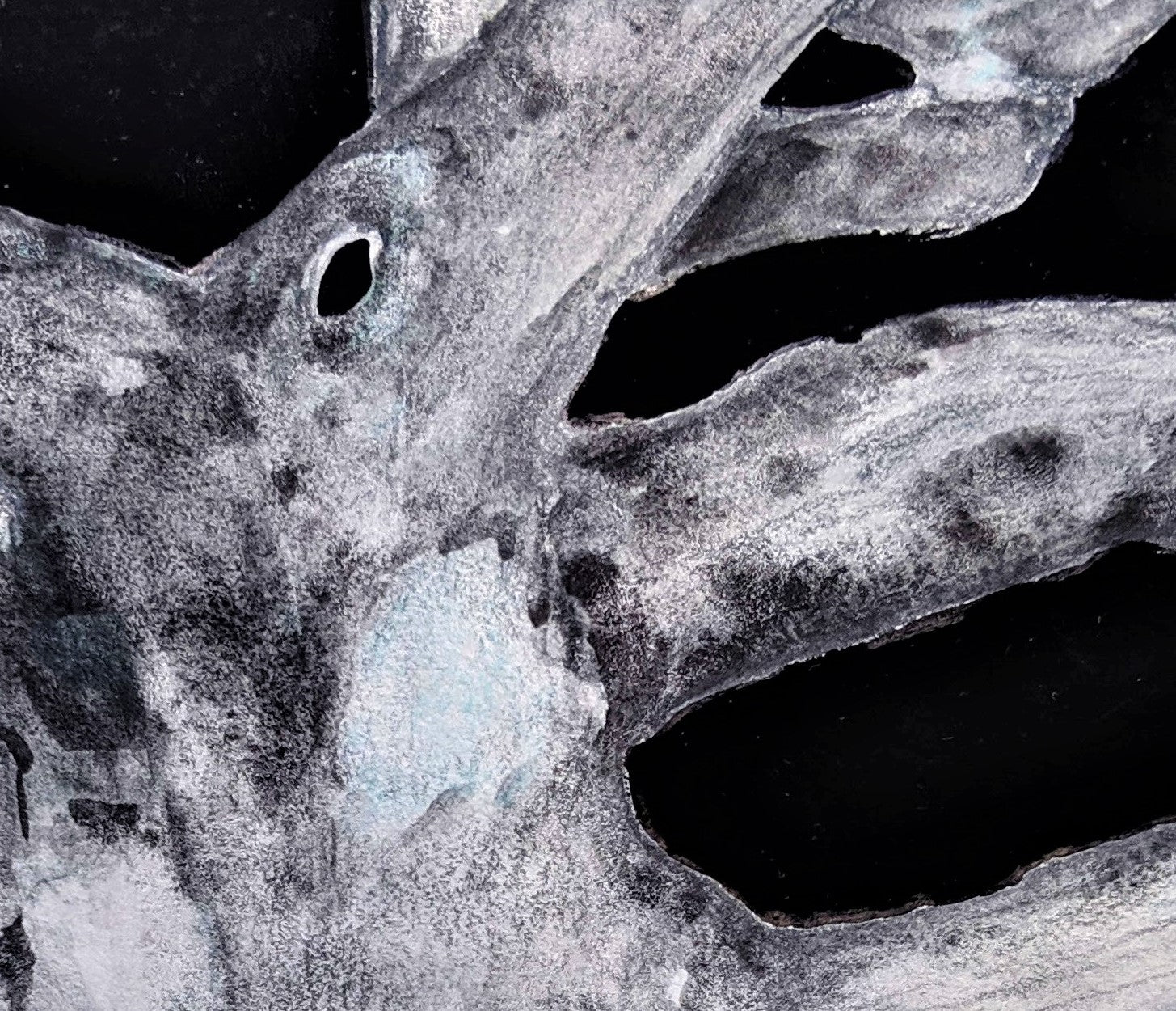 Lone tree watercolor painting detail