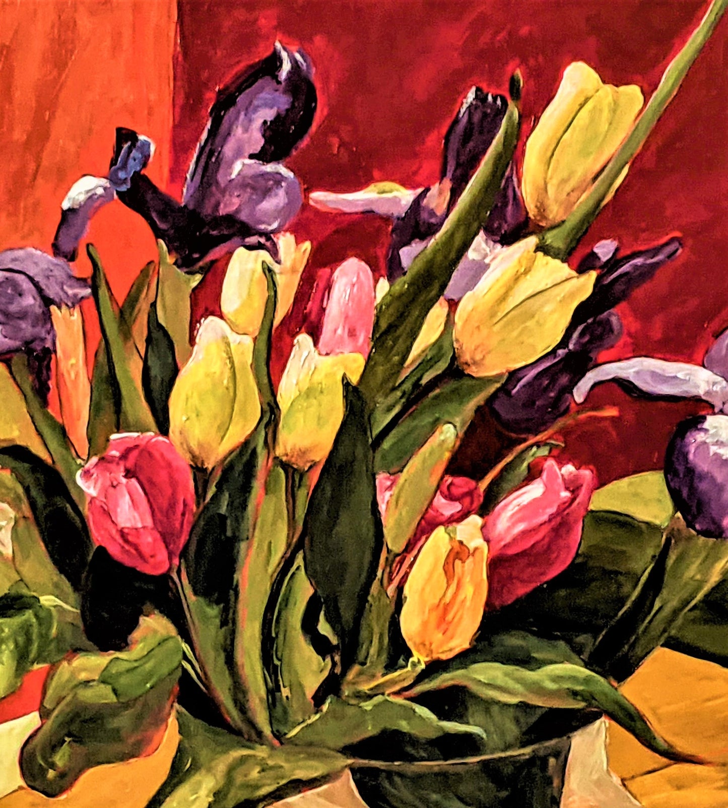 Mother's Day Flowers acrylic painting on canvas detail