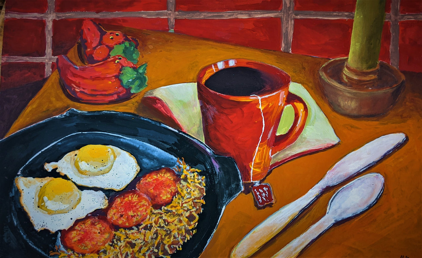 Over Easy flashe paint on paper painting