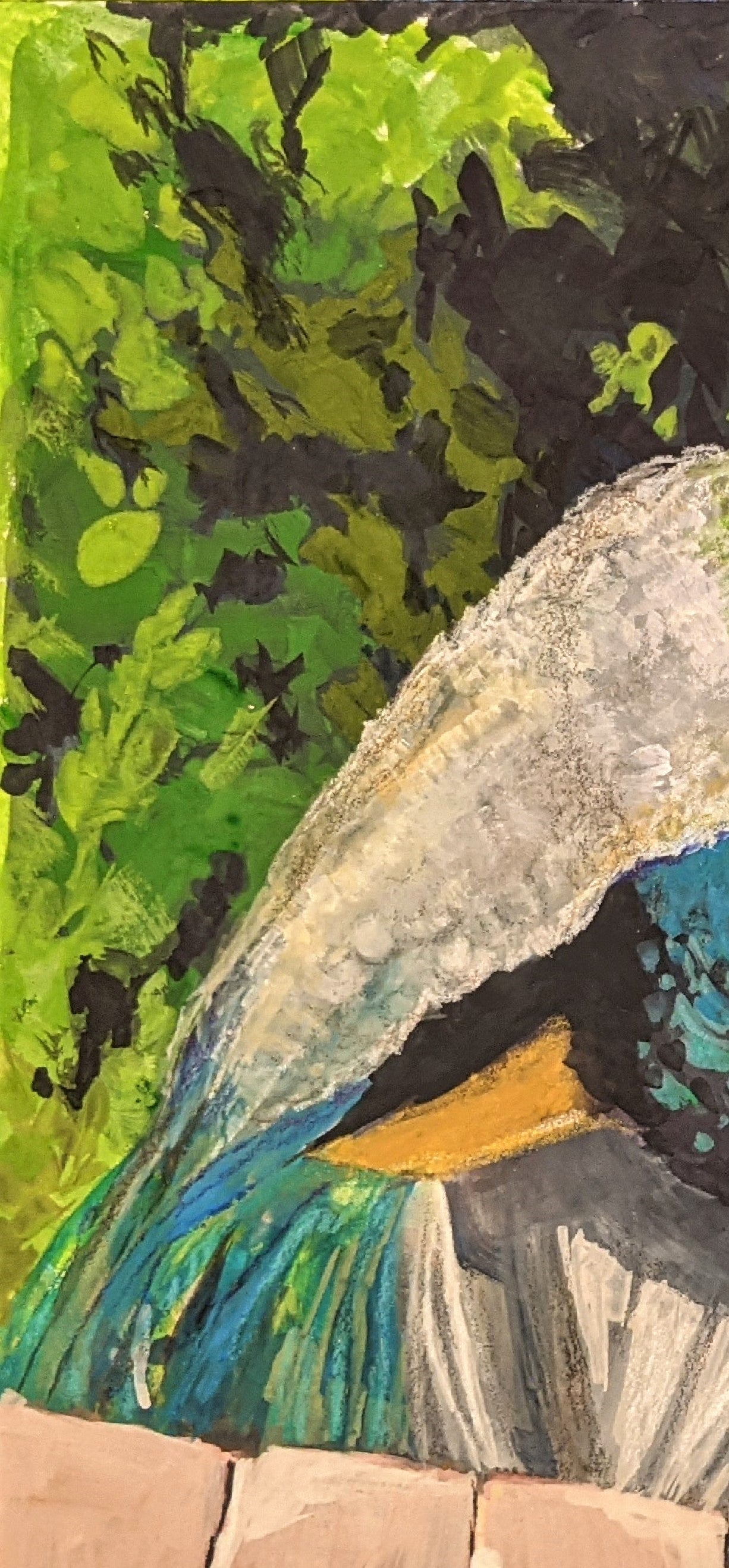 Peacock in Port gouache painting on paper detail