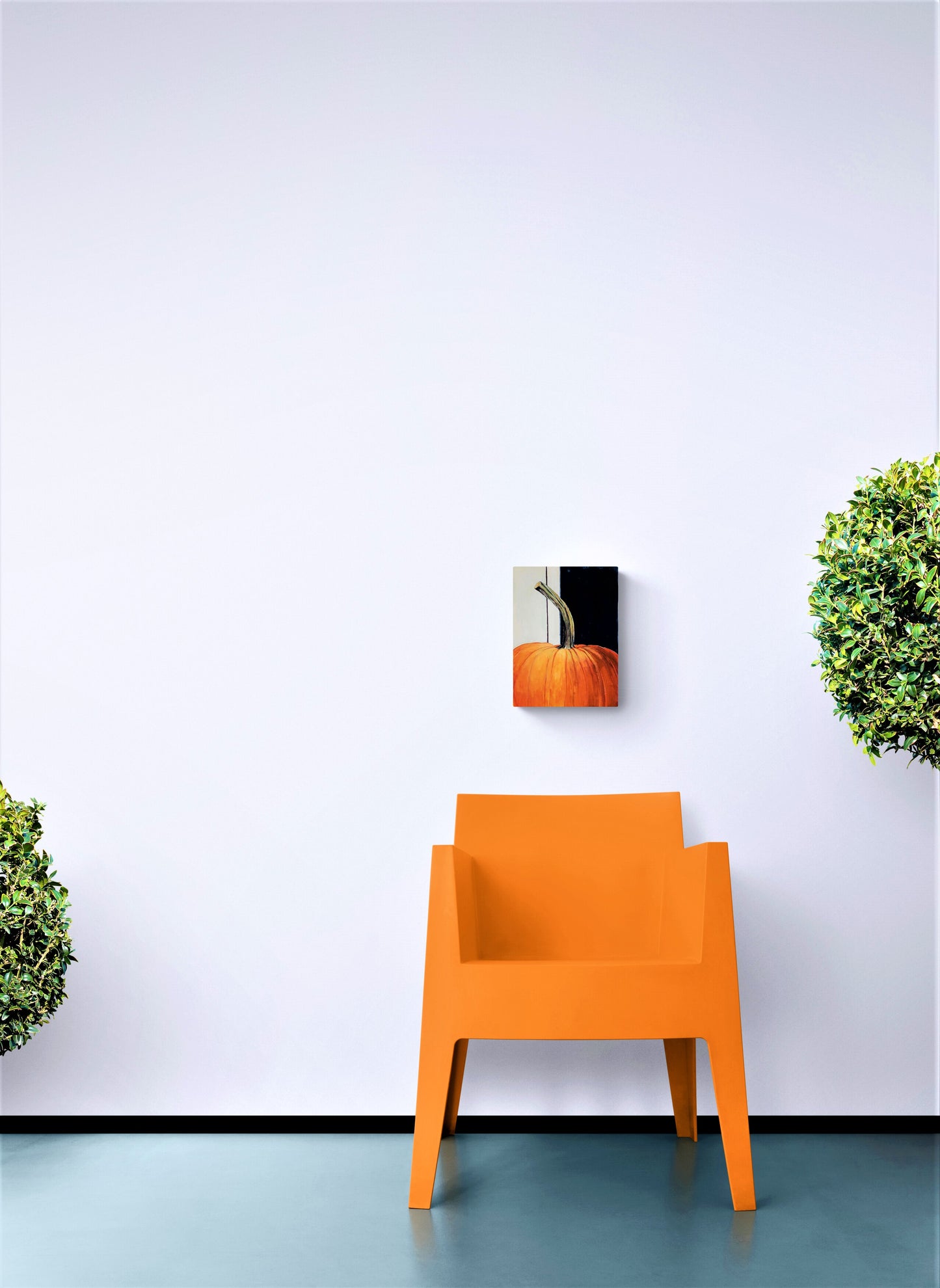 Pumpkin on Blue Wall