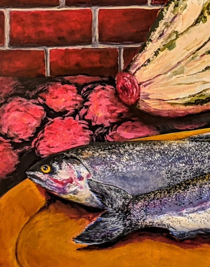 Romaine acrylic flashe painting on paper detail