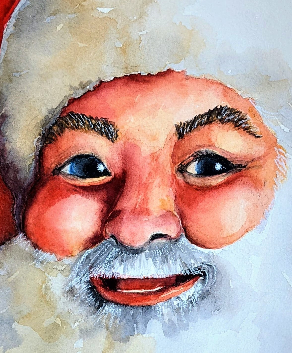 Santa watercolor painting on paper detail