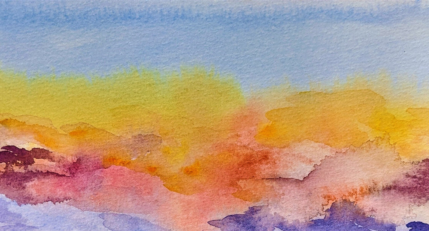 Setting sun watercolor painting detail