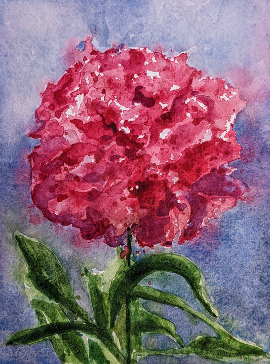 Single Peony watercolor painting on handmade paper