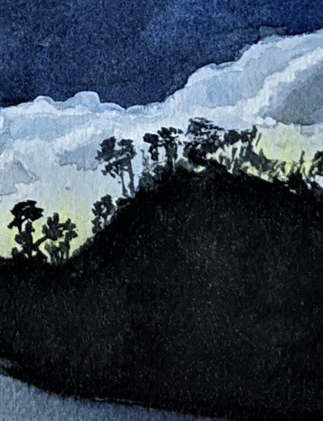 Sunset over Chicken Island watercolor painting detail