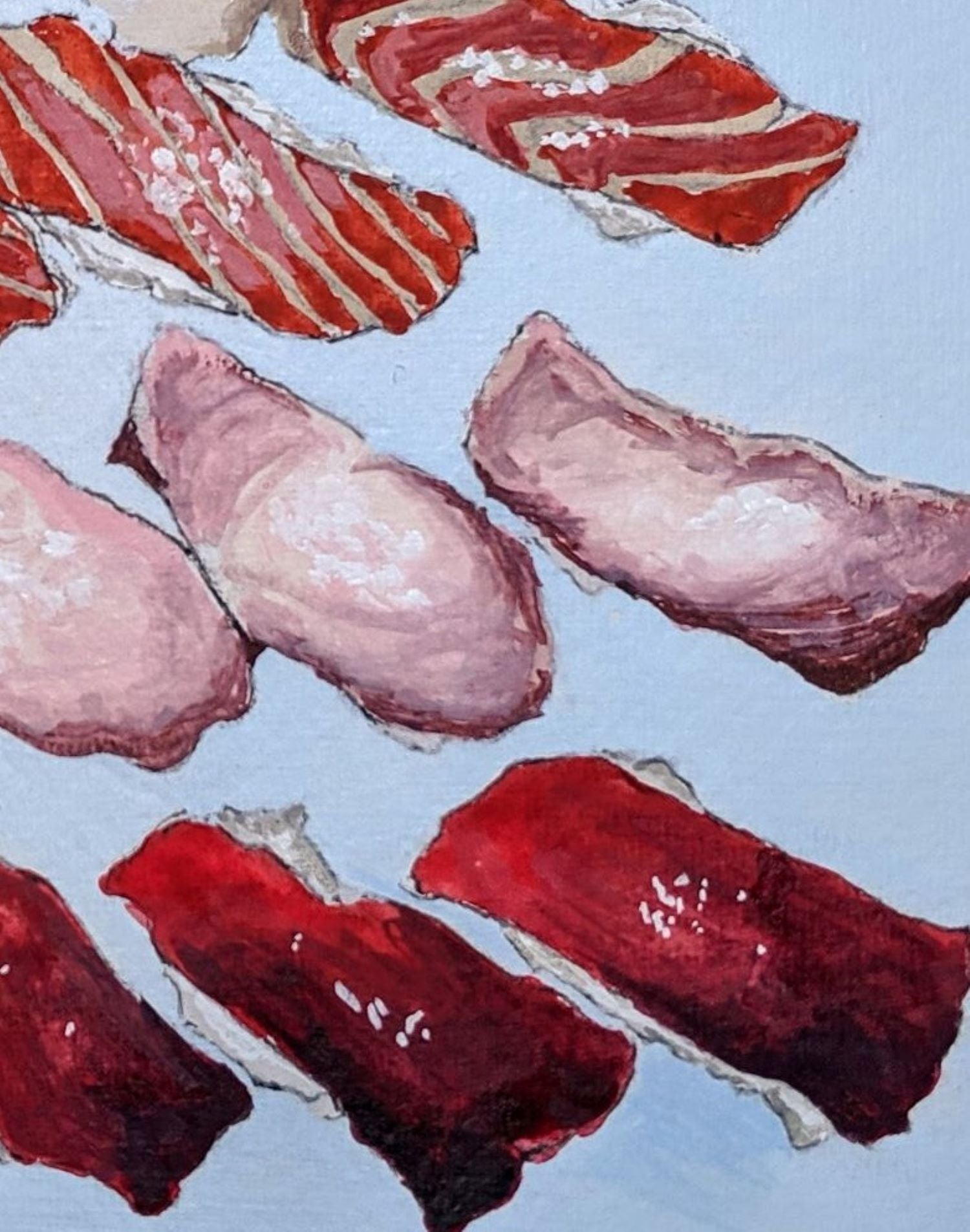 Sushi gouache painting detail