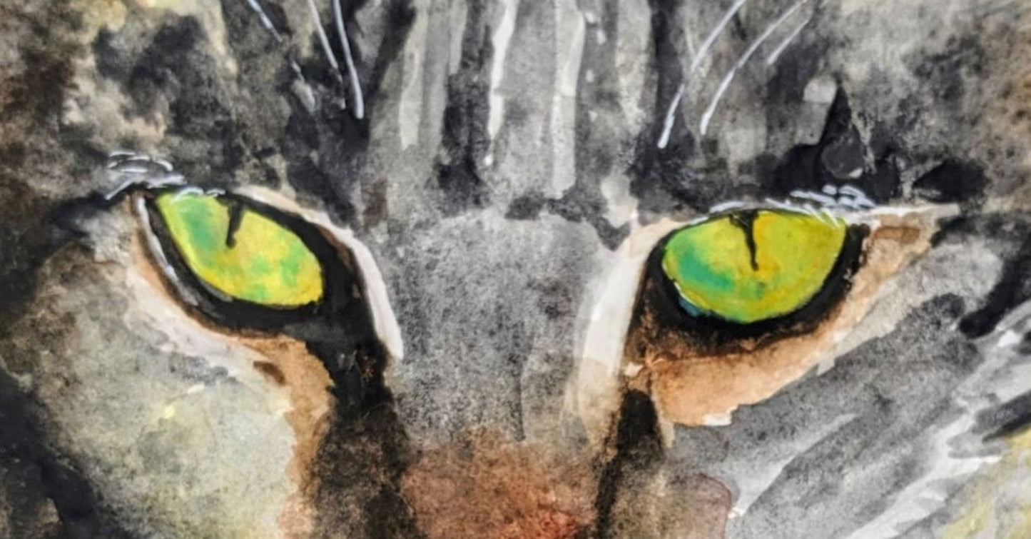 Tabby watercolor painting detail