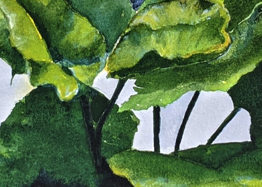 Tropical leaves watercolor painting detail