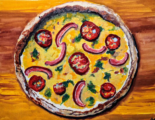 Veggie pizza gouache painting