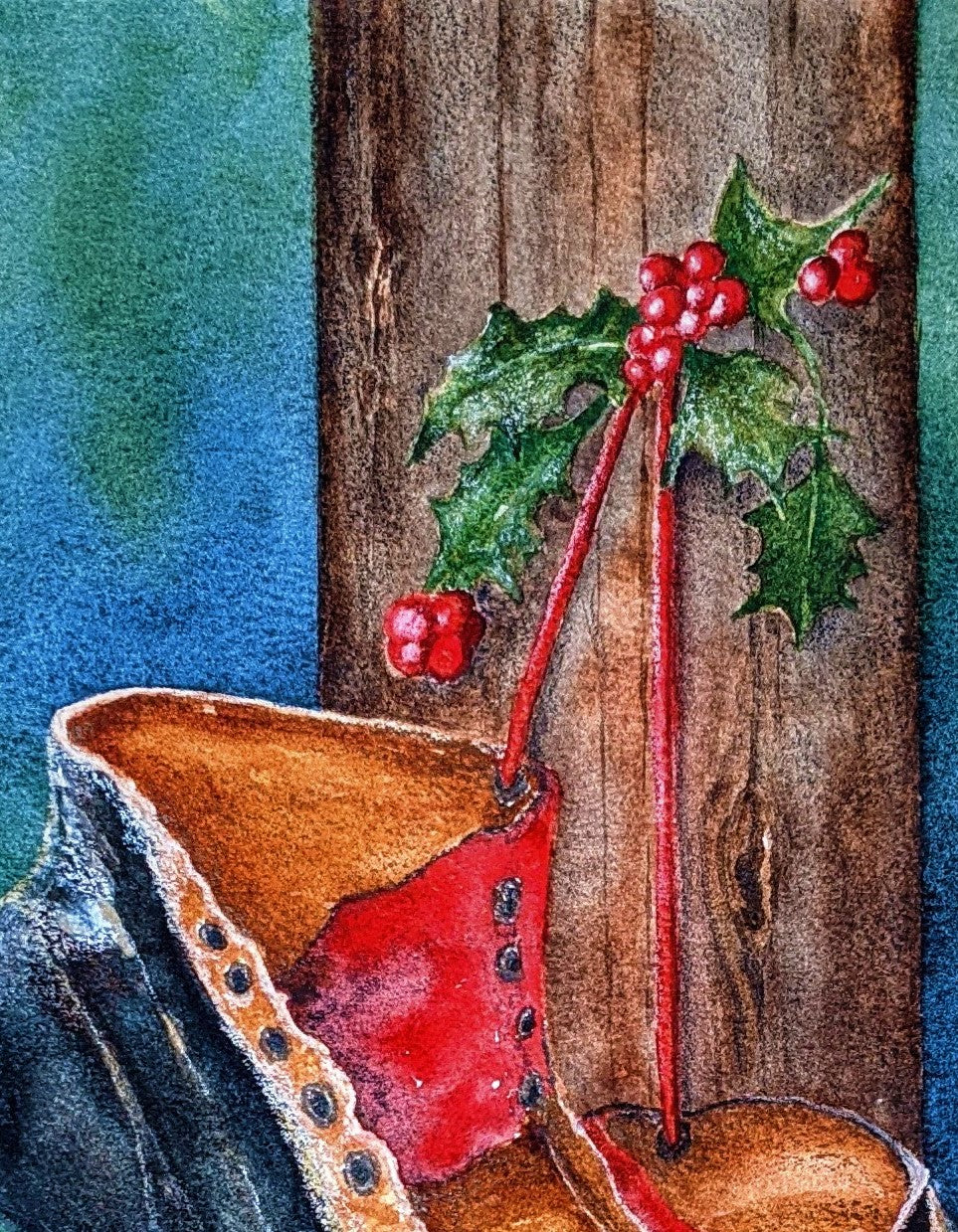 Vintage Skates watercolor painting on paper detail