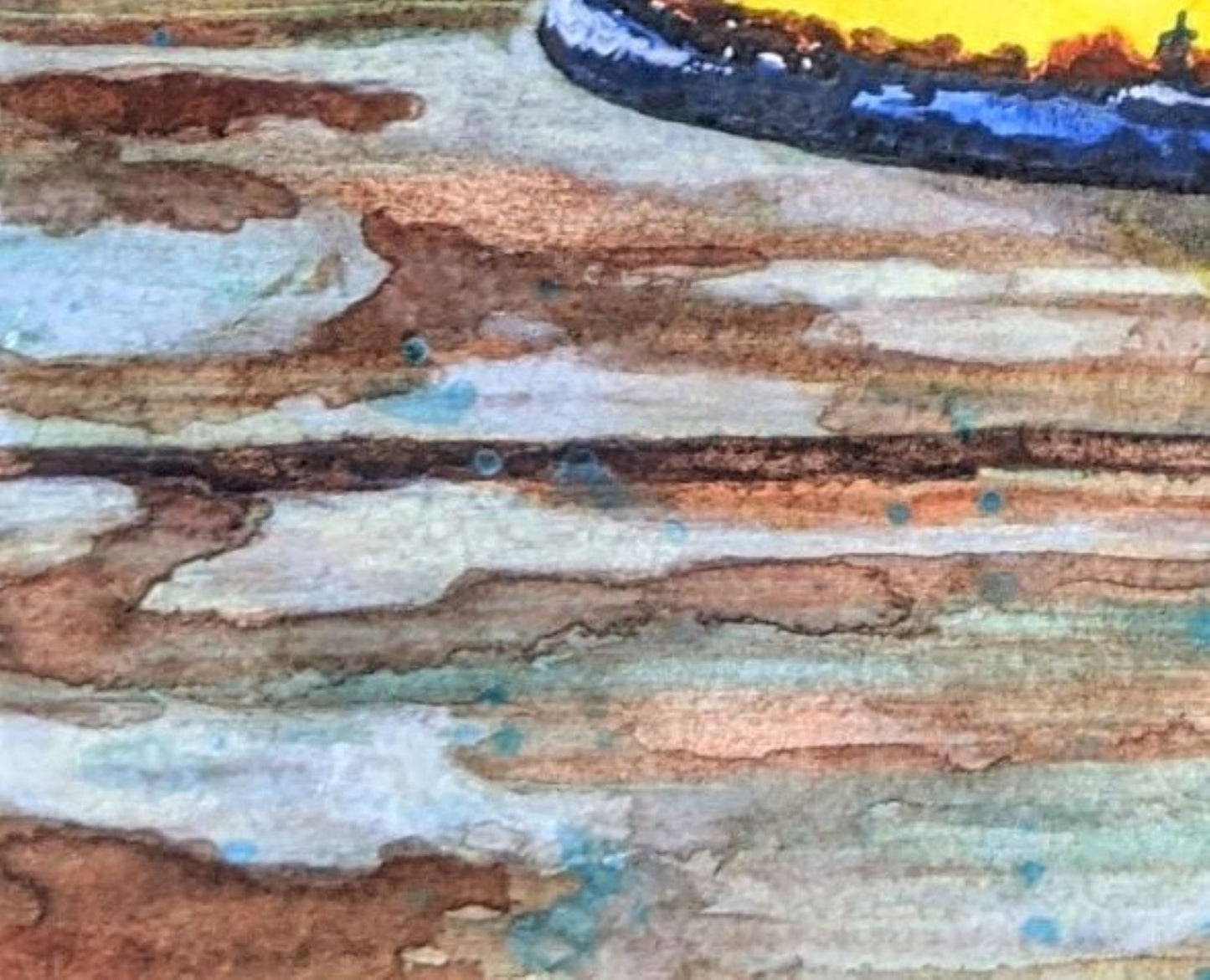 Yellow pitcher watercolor painting detail