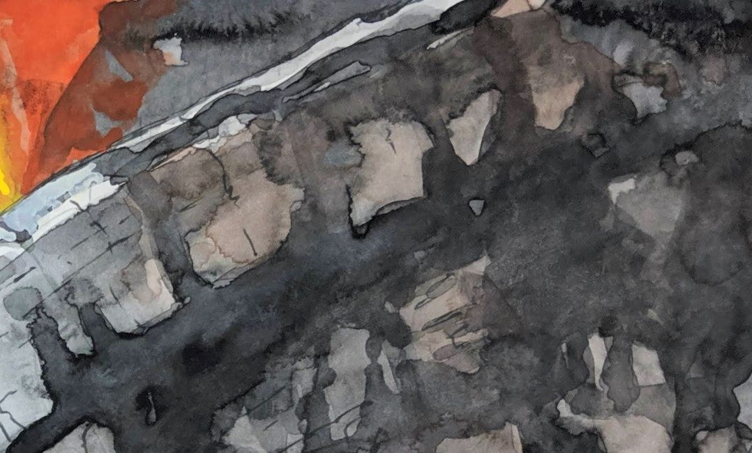 Campfire watercolor painting detail