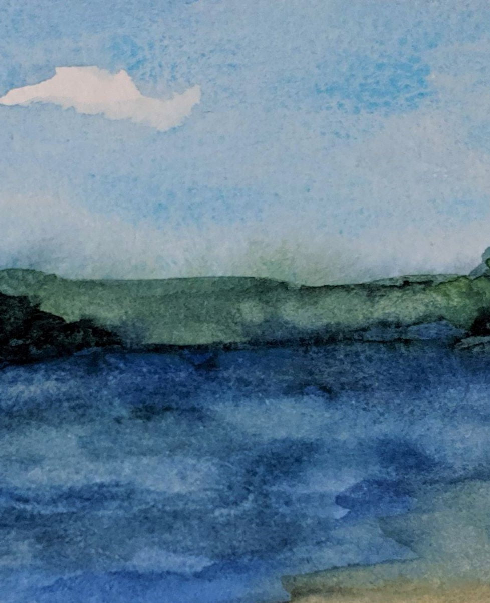Illinois lake watercolor painting detail