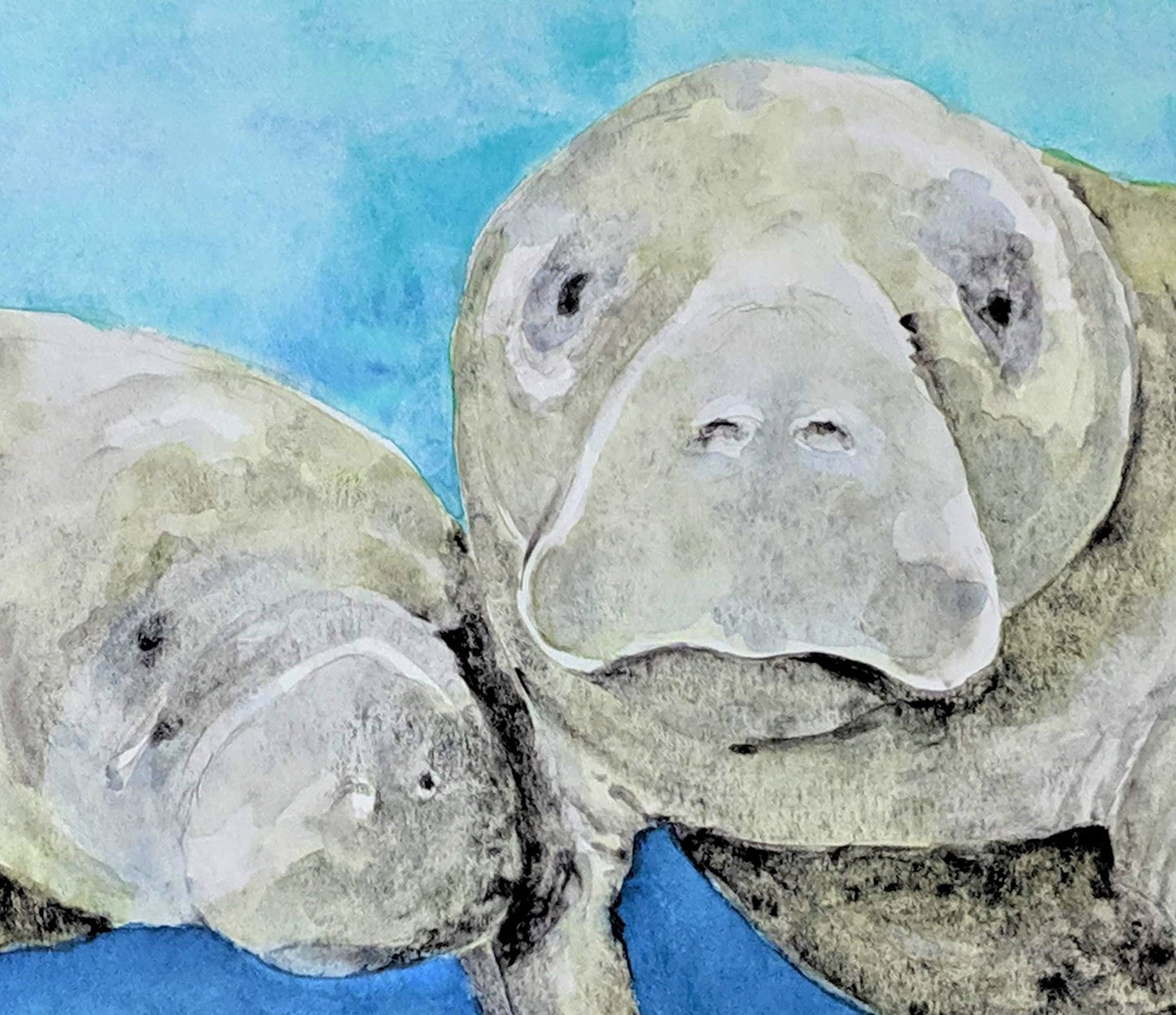 Manatees watercolor painting detail