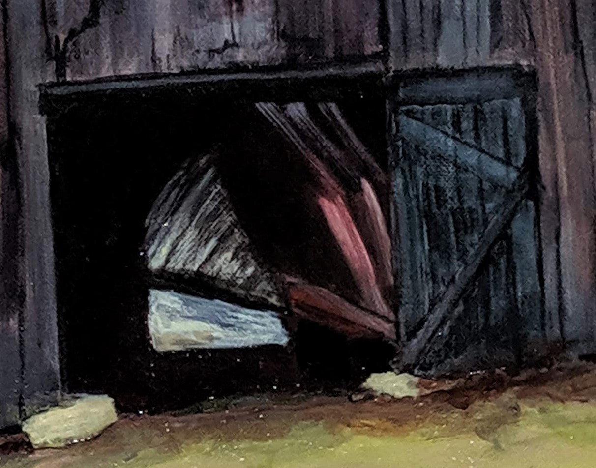 Open barn door acrylic painting detail