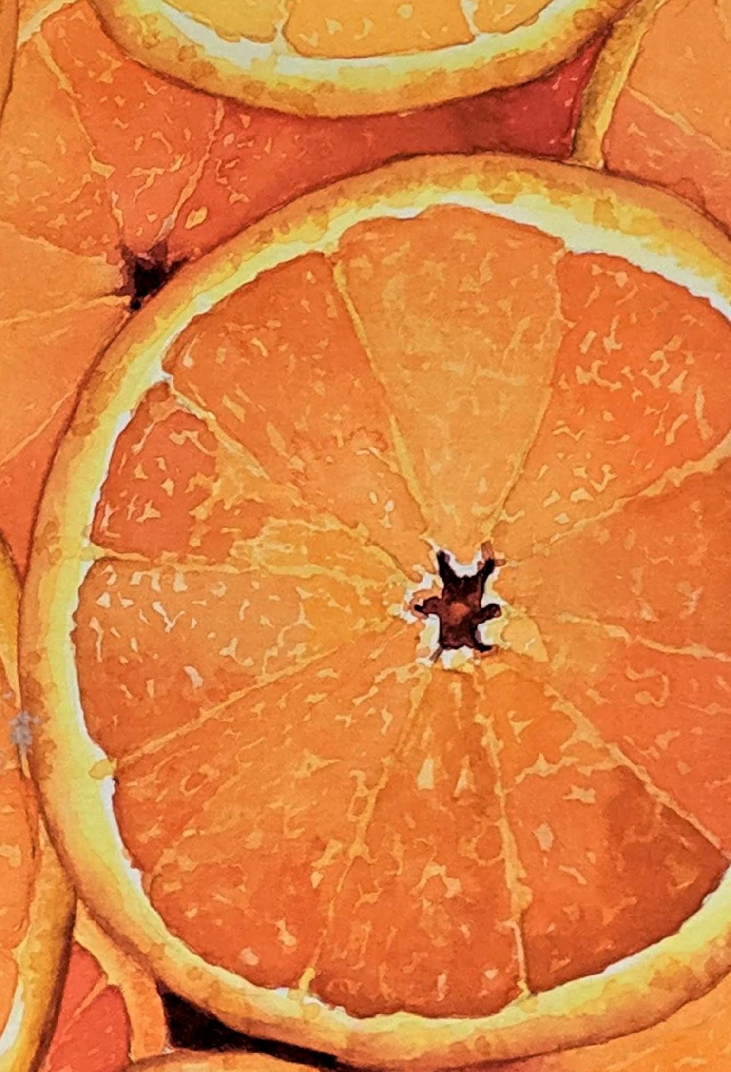 Orange slices watercolor painting detail