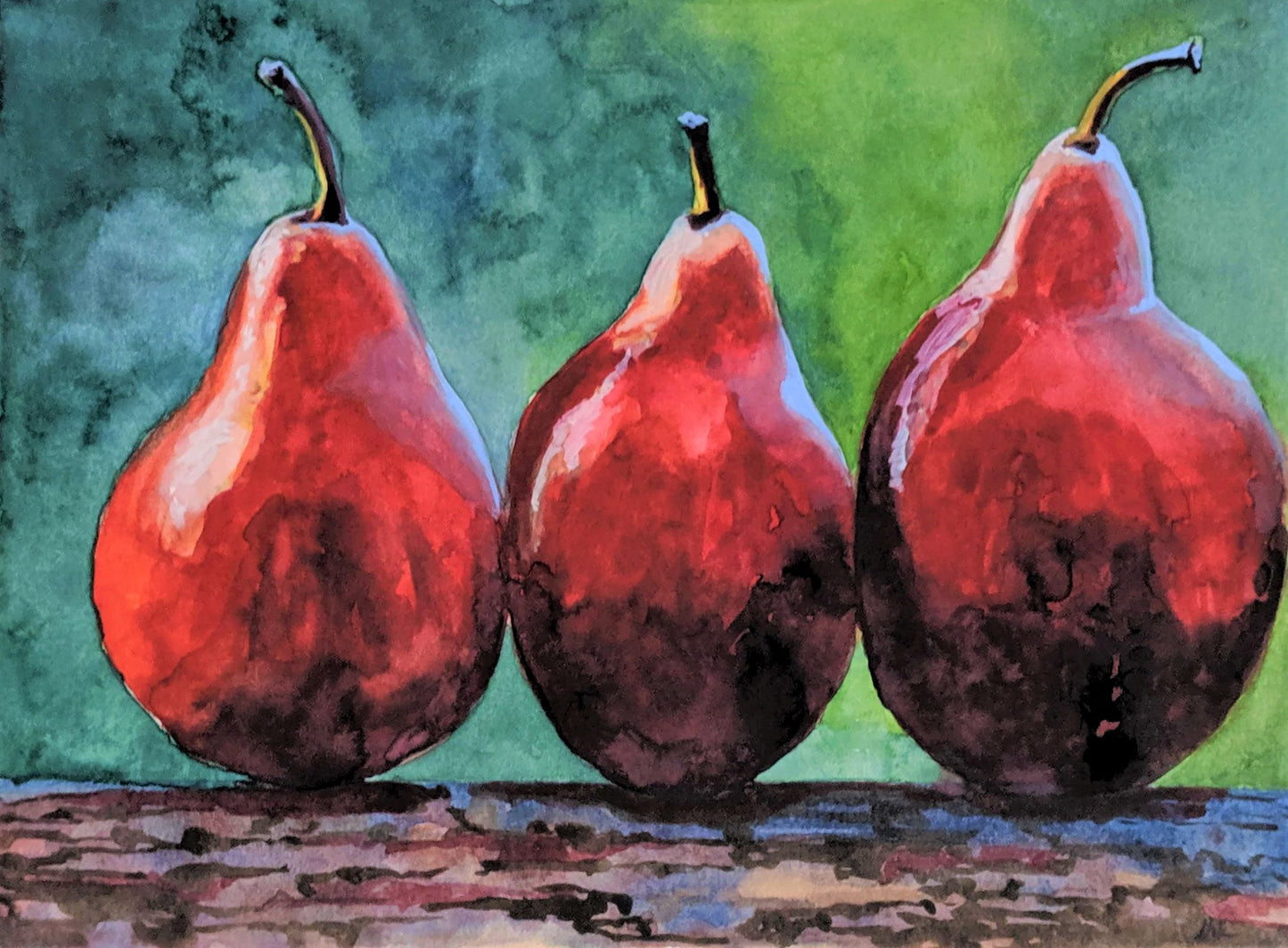 Red pear watercolor painting