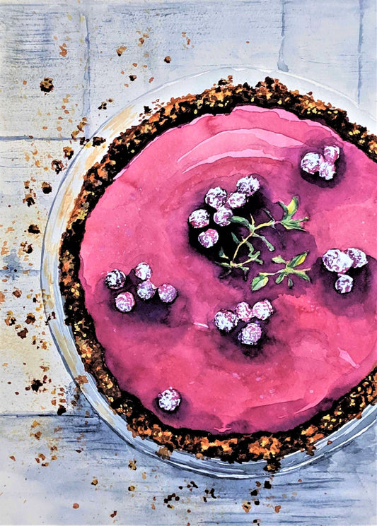 Plum pie watercolor painting