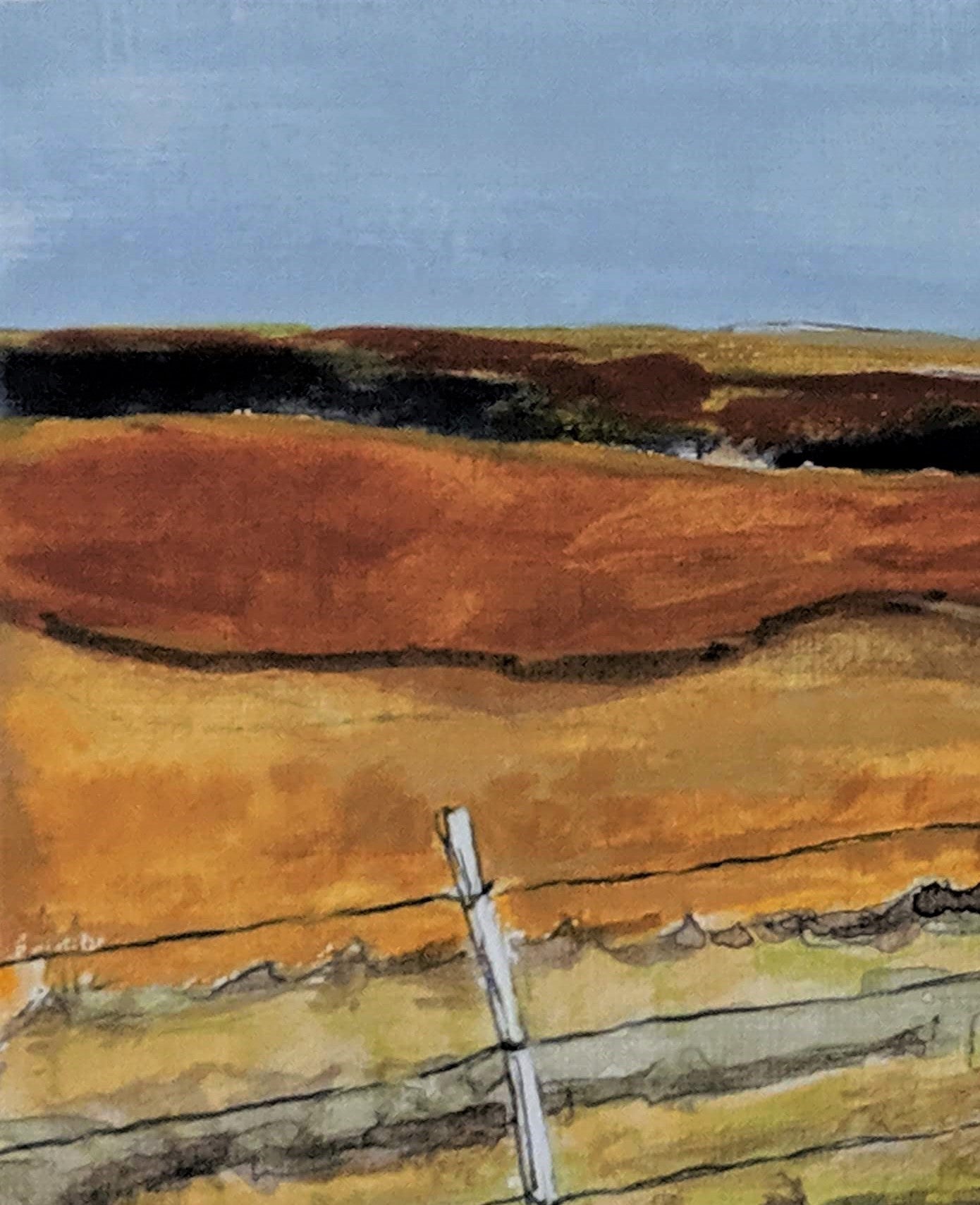 Wheat rows gouache painting detail