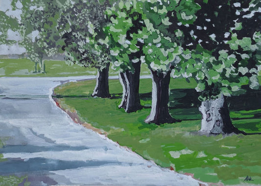 Walk at the vineyard gouache painting