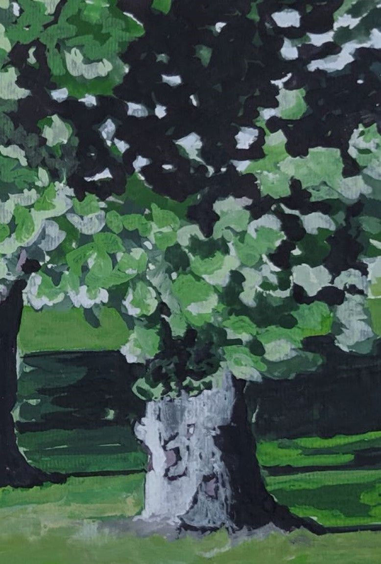Walk at the vineyard gouache painting detail