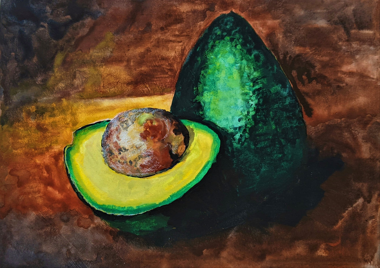 Avocado Ready gouache painting on gessoed paper