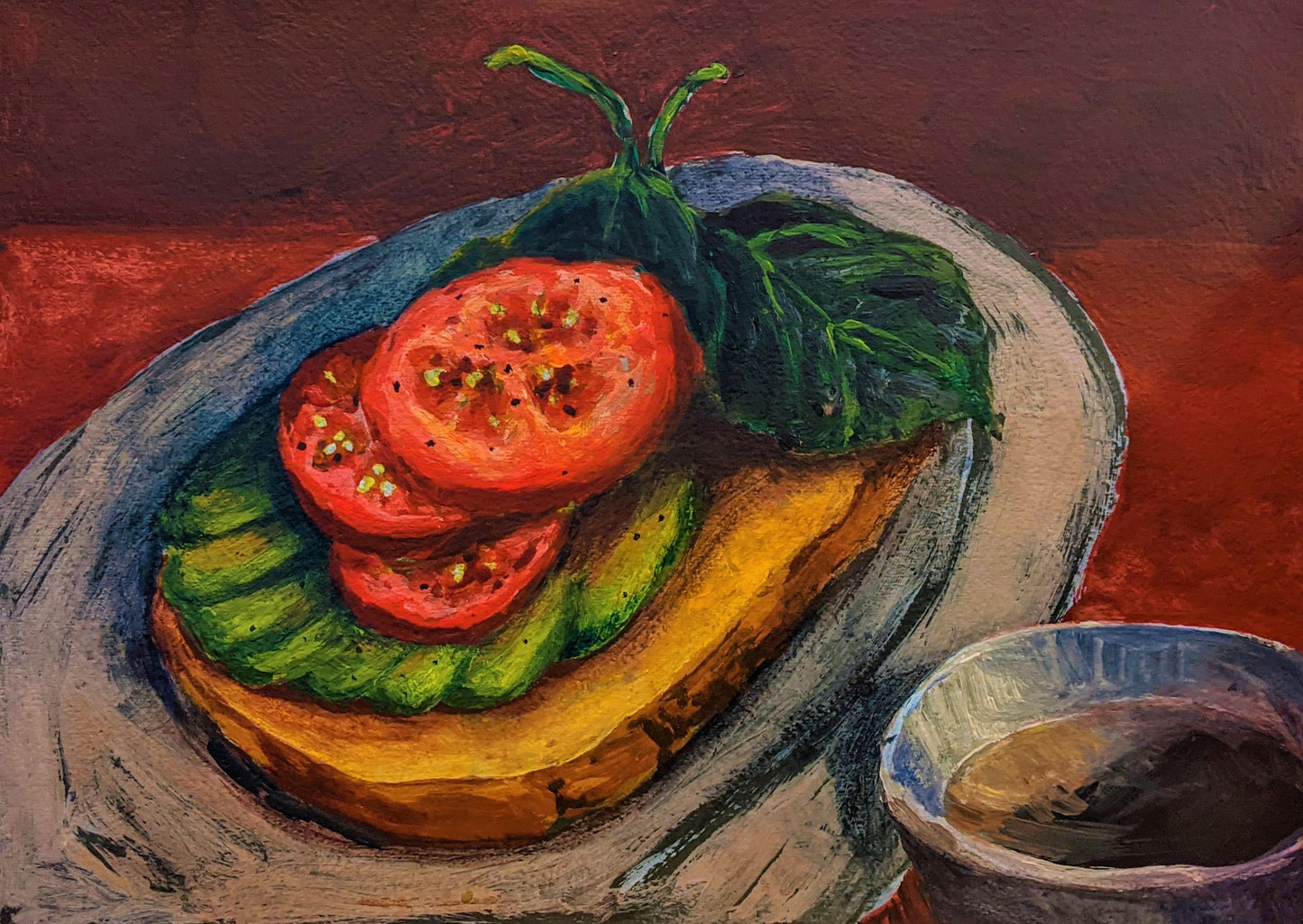 Avocado Toast acrylic painting on paper
