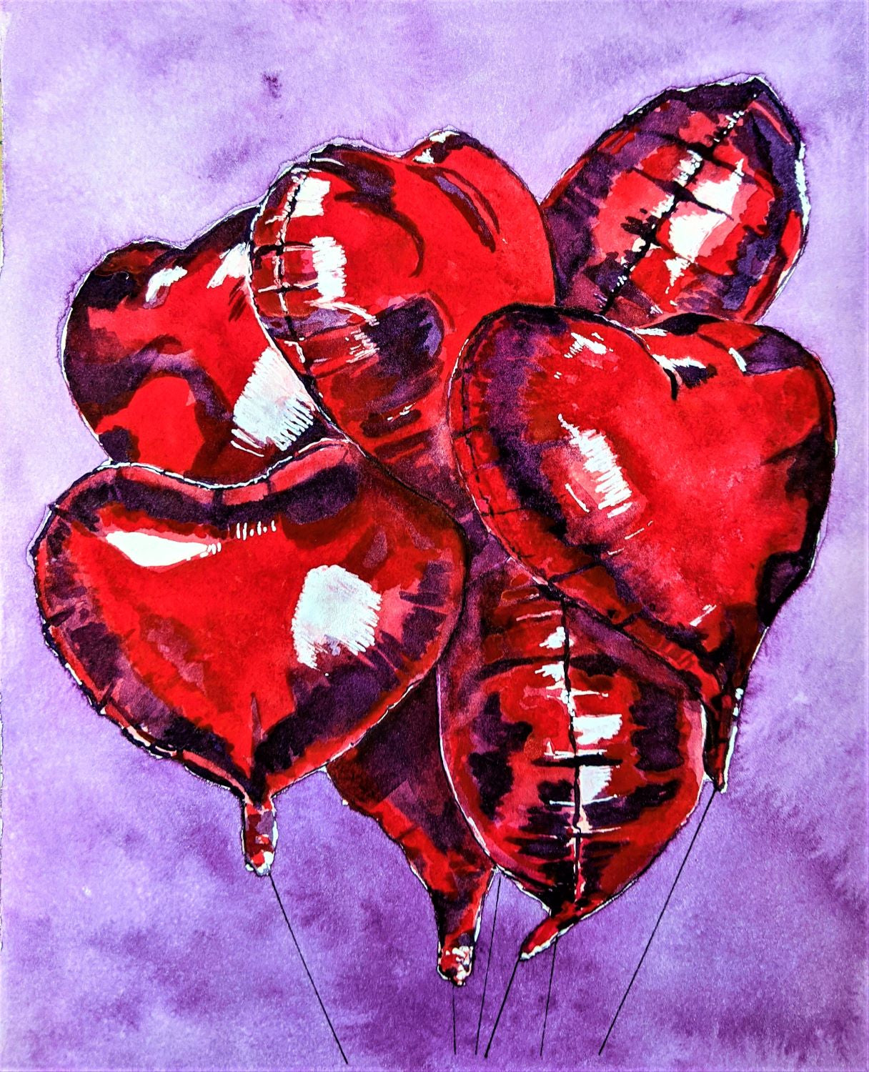 Balloon Bouquet watercolor painting on paper