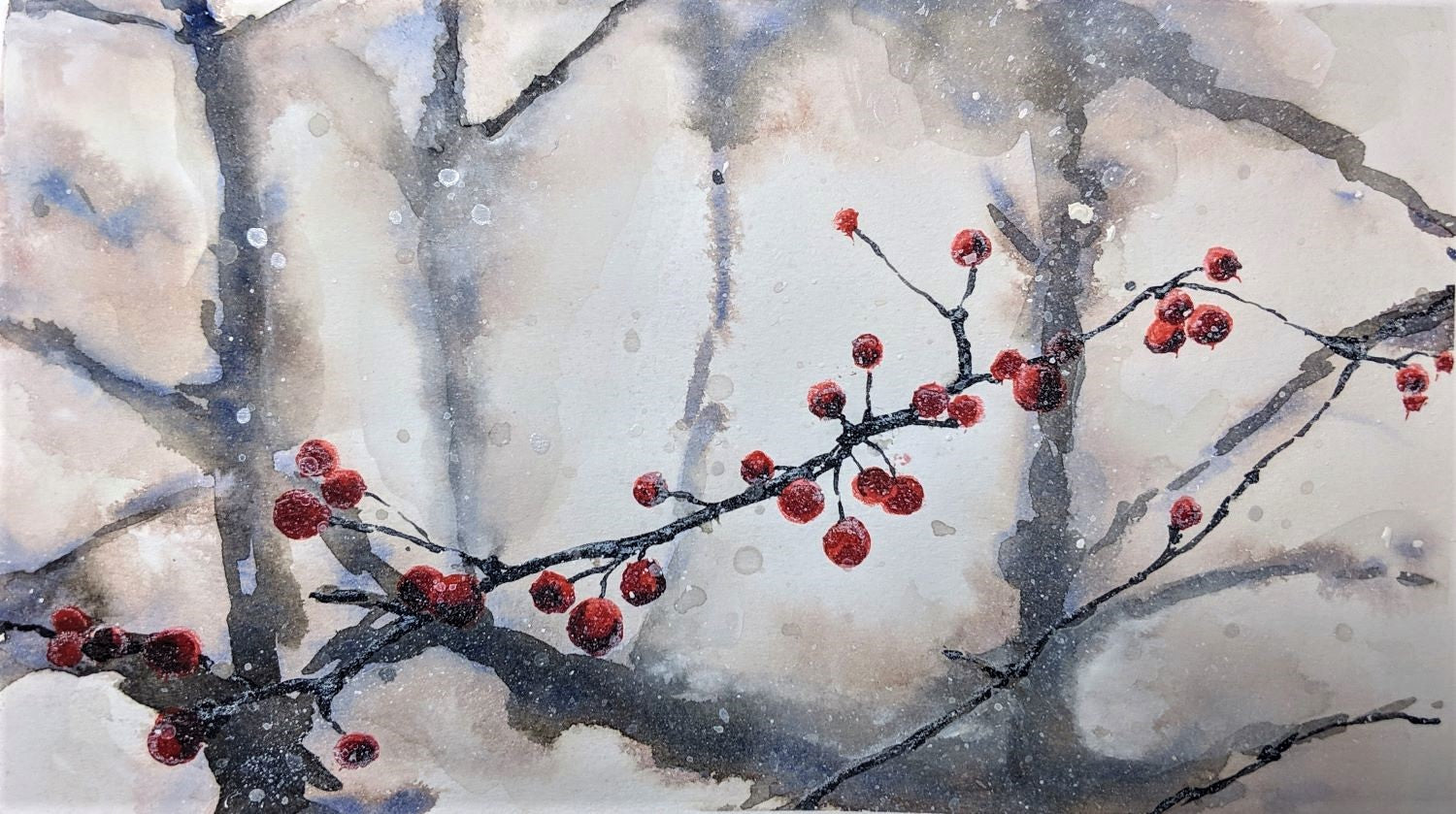 Ice Berries watercolor painting on paper