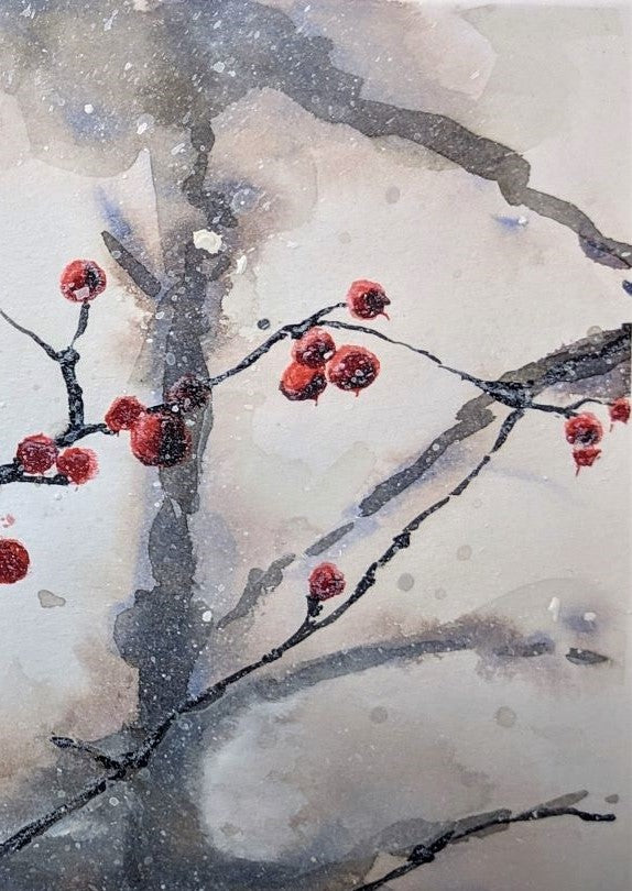 Ice Berries watercolor painting on paper detail