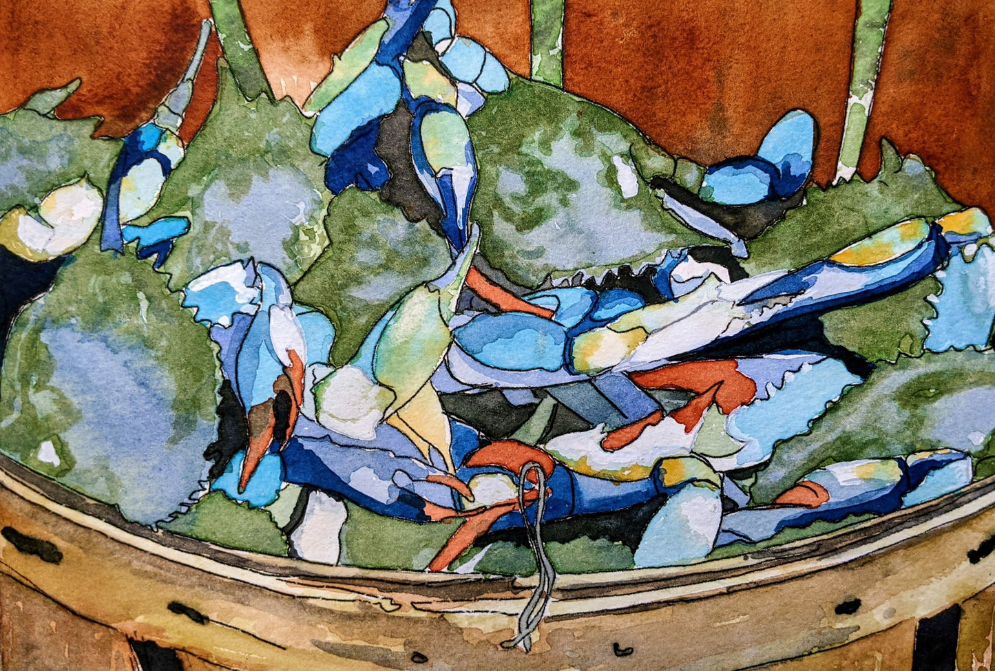 Blue crabs gouache & ink painting