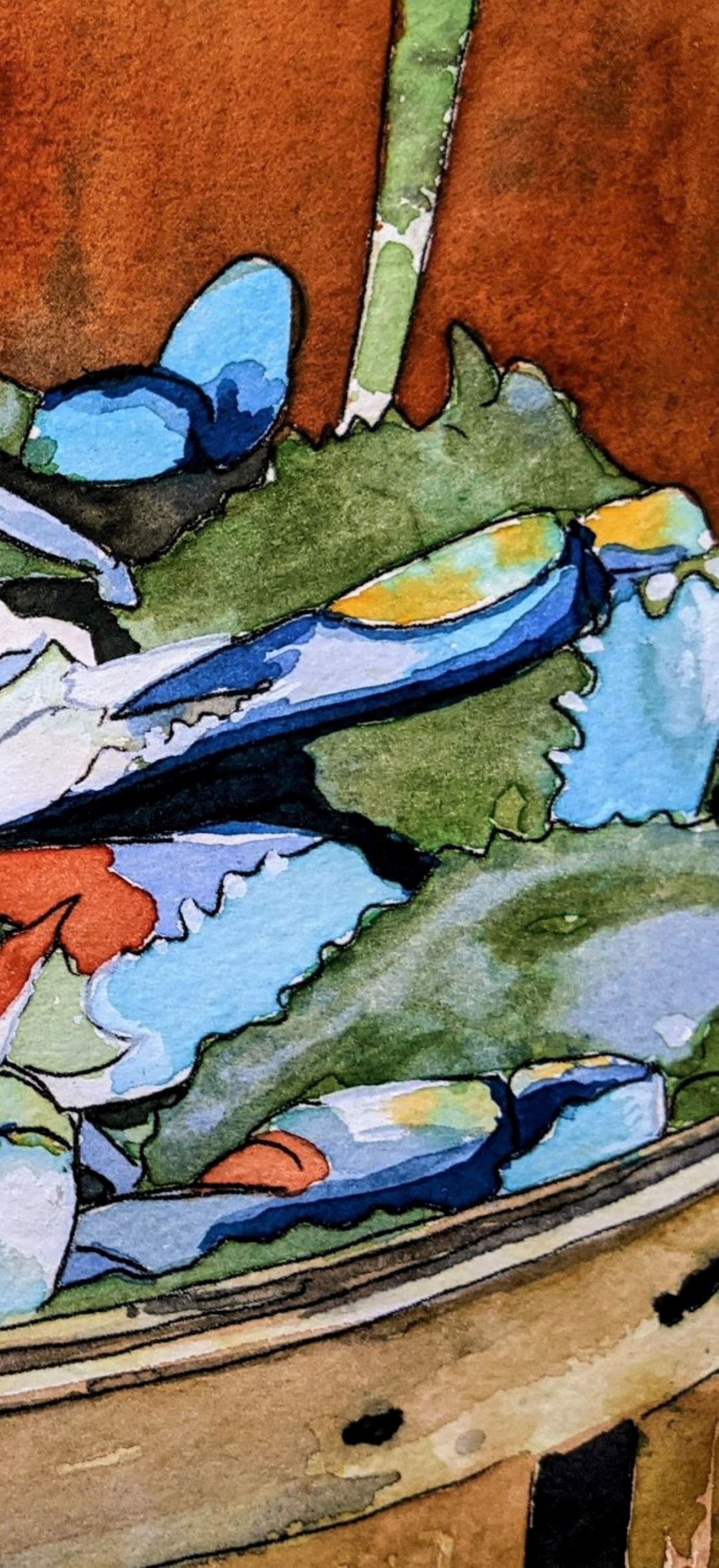 Blue crabs painting detail