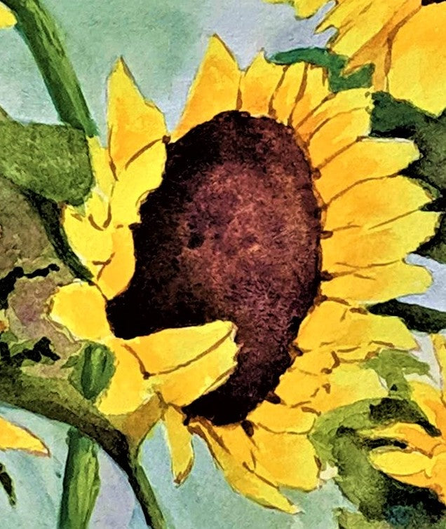 Blue sky sunflowers painting detail