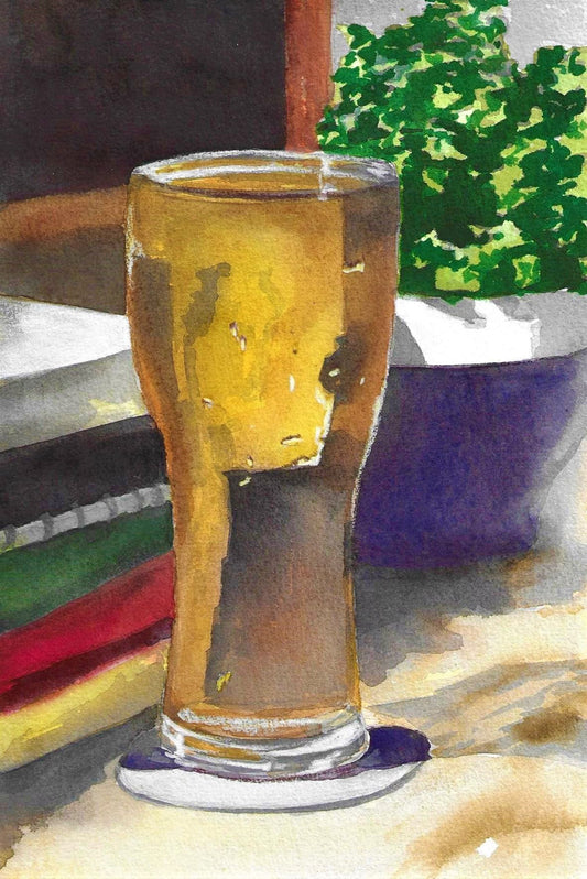 Books & beer watercolor painting