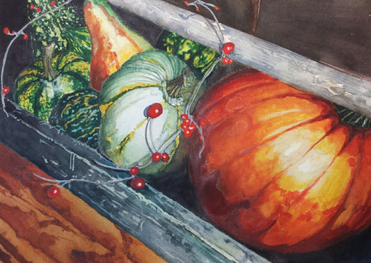 Tool box with veggies watercolor painting