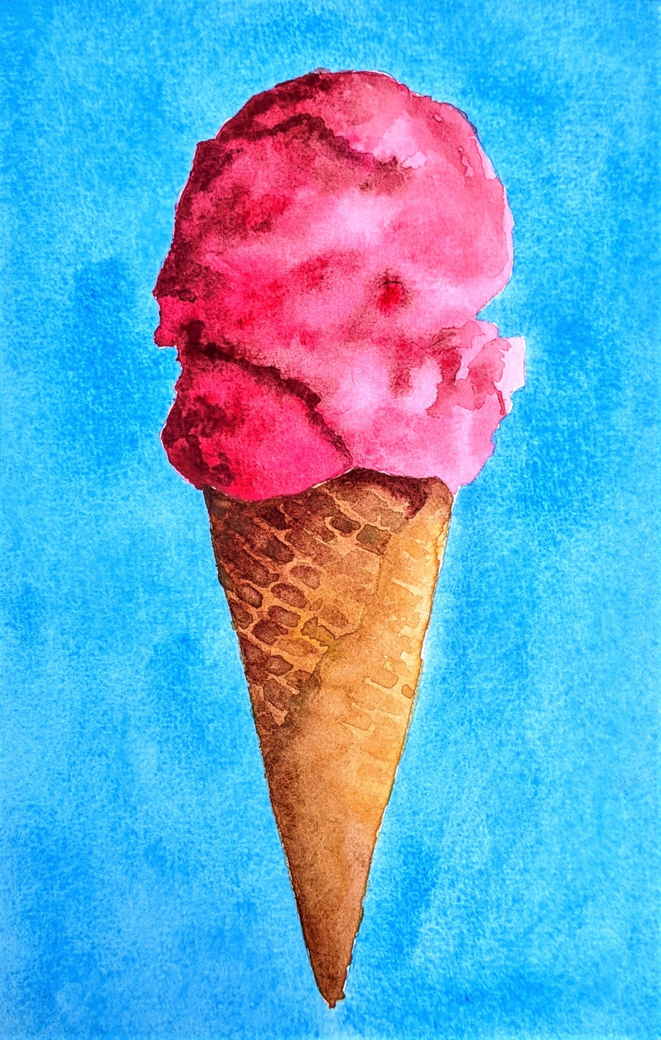 Cotton candy ice cream cone watercolor painting