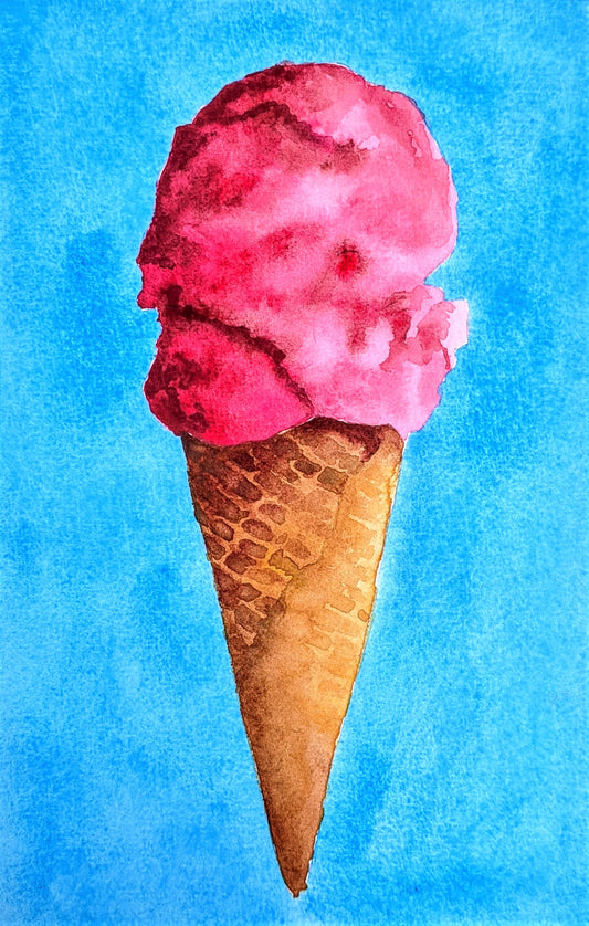 Cotton candy ice cream cone watercolor painting